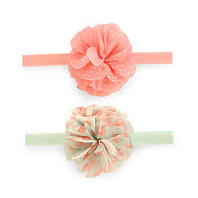 Carter's Girls 2 Pack Light Pink Polka Dot and Green Poof Headwraps