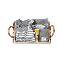 Burt's Bees Baby Neutral Organic 9 Piece Grey Striped Take Me Home Basket Set