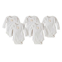 Burt's Bees Baby Neutral 5 Pack White Long Sleeve Bodysuits