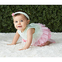 Little Me Girls 2 Piece Mint Green/Pink Tiered Tutu Bodysuit Dress with Rosette Detail and Headwrap