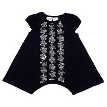 Truly Scrumptious Girls Black with Daisy Print Uneven Hem Short Sleeve Tunic Top- Infant/Toddler