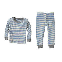 Burt's Bees Baby Boys Organic 2 Piece Light Blue/Grey Striped Long Sleeve Top and Matching Pant Pajama Set