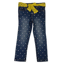 Truly Scrumptious Girls Light Wash Denim Polka Dot Jeans with Yellow Lace Bow Belt- Infant/Toddler