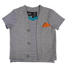 Truly Scrumptious Boys Blue Striped Faux Vest Graphic Short Sleeve T Shirt- Infant/Toddler