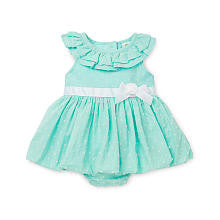 Little Me Girls Turquoise Tiered Ruffle Collar Bodysuit Dress with Flower Bow Belt