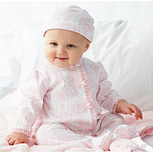 Little Me 2 Piece Light Pink Floral Snap Front Footie with Ruffle Tulle Accent and Matching Hat Set