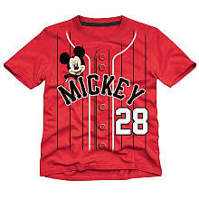 Disney Boys Red "Mickey" Faux Baseball Graphic Short Sleeve T Shirt- Toddler