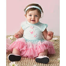 Little Me Girls 2 Piece Light Blue/Pink Short Sleeve Tutu Bodysuit Dress with Butterfly Accent and Headband