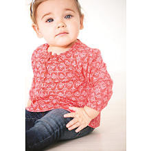 baby B'gosh Girls Coral Printed Long Sleeve Henley Top