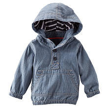 baby B'gosh Boys Blue Henley Long Sleeve Hoodie with Kangaroo Front Pocket