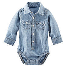 baby B'gosh Boys Blue Denim Chambray Button Down Bodysuit