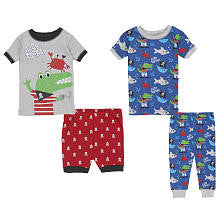 Koala Kids Boys 4 Piece Navy/Gray Pajama Set with 2 Short Sleeve Tops, 1 Pants and 1 Shorts