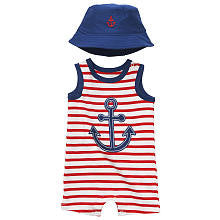 Koala Baby Boys 2 Piece Red/Blue Striped Sunsuit and Hat Layette Set