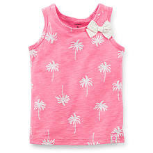 Carter's Girls Pink All Over Palm Tree Printed Tank Top with Bow Detail