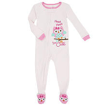 Koala Kids Girls 1 Piece Pink 'Hoot Hoot I'm Cute' Owl Footed Zip Up Pajamas