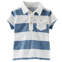 baby B'gosh Boys White/Blue Striped Short Sleeve Polo