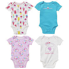 Koala Baby Girls 4 Pack Lavender/Teal Printed/Embroidered Short Sleeve Bodysuits