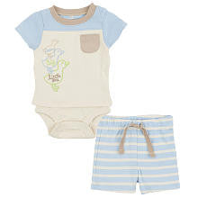 Koala Baby Organic Boys 2 Piece Ivory/Blue 'Dream Big Little One' Playwear Set with Short Sleeve Bodysuit and Shorts