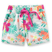 Carter's Girls Tropical Printed Woven Elastic Waistband Short with Pockets and Faux Pink Drawstring