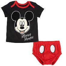 Disney Boys' 2 Piece Black/Red Mickey Mouse Short Sleeve Top and Diaper Cover Set