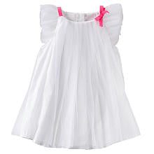 baby B'gosh Girls White Flutter Sleeve Tulle Overlay Dress with Pink Accent