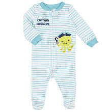 Koala Baby Boys Blue/White Striped 'Captain Handsome' Octopus Zip Up Terrycloth Footie