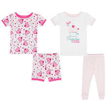 Koala Kids Girls' 4 Piece Pink Cupcake Pajama Set with 2 Short Sleeve Shirts, Shorts and Pants