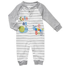 Koala Baby Boys Gray/White Striped 'Cute as a Bug' Raglan Snap Front Coveralls - Preemie