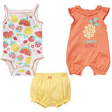 Koala Baby Girls 3 Piece Orange/Yellow 'Summer Love' Romper, Bodysuit and Diaper Cover Set