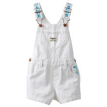 OshKosh Girls White Twill Shortall with Blue Flower Accent