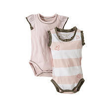 Burt's Bees Baby Girls Organic 2 Pack Pink Flutter Sleeve and Pink Rugby Stripe with Brown Accent Bodysuits