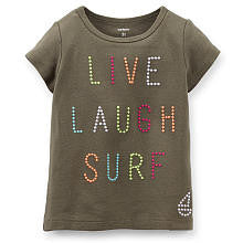 Carter's Girls Olive "Live Laugh Surf" Embroidered Short Sleeve Top