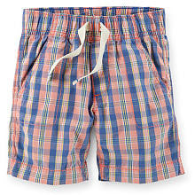 Carter's Boys Blue/Orange Plaid Woven Short with Drawstring