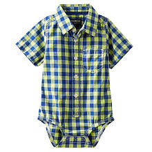 OshKosh Boys Blue/Yellow Gingham Print Short Sleeve Button Down Bodysuit Shirt