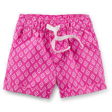 Carter's Girls Pink Printed Woven Elastic Waistband Short with Pockets and Faux Drawstring