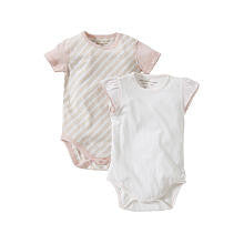 Burt's Bees Baby Girls Organic 2 Pack Pink/White Striped Short Sleeve and White Flutter Sleeved Bodysuits