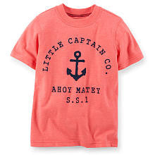 Carter's Boys Pink "Little Captain Co. Ahoy Matey S.S.1" Anchor Flocked T Shirt