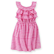 Carter's Girls Pink Printed Knit Dress with Tiered Ruffles and Elastic Waist