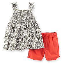 Carter's Girls 2 Piece Leopard Printed Tank Top with Smocked Detail and Red Woven Short Set