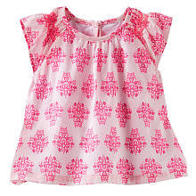 baby B'gosh Girls Pink Brocade Print Flutter Short Sleeve Woven Top