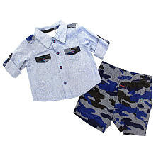 Koala Baby Boutique Boys 2 Piece Blue Chambray Button Down Shirt and Camo Print Shorts with Cargo Pocket Playwear Set