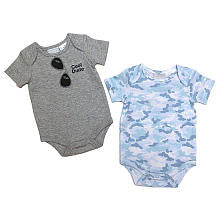 Koala Baby Boutique Boys 2 Pack Light Blue Camo Print and Heather Grey Faux Sunglass "Cool Dude" Short Sleeve Bodysuits