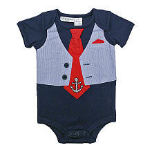 Babyrageous Boys Navy Faux Vest and Nautical Tie Short Sleeve Bodysuit