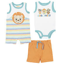 Koala Baby Boys' White/Orange 'Cool Dudes' Safari Layette Set with Sleeveless Bodysuit, Romper and Shorts