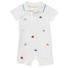 Koala Baby Boys White Embroidered Fish Pique Romper