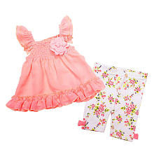 Koala Baby Boutique Girls 2 Piece Peach Sleeveless Tunic and Floral Printed Legging Set