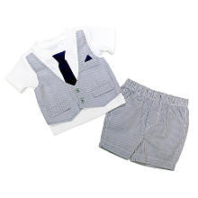 Koala Baby Boutique Boys 2 Piece White Faux Vest and Tie Short Sleeve Top and Matching Shorts Set