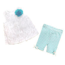 Koala Baby Boutique Girls 2 Piece Light Blue/White Sleeveless Ruffle Tunic and Polka Dot Legging Set