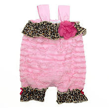 Babyrageous Girls Pink Tiered Ruffle Sunsuit with Leopard Print Accent