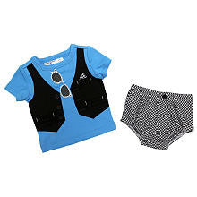 Babyrageous Boys 2 Piece Blue Faux Vest and Sunglasses Short Sleeve Top and Gingham Print Diaper Cover Set